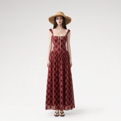 Plaid Chiffon Maxi Dress