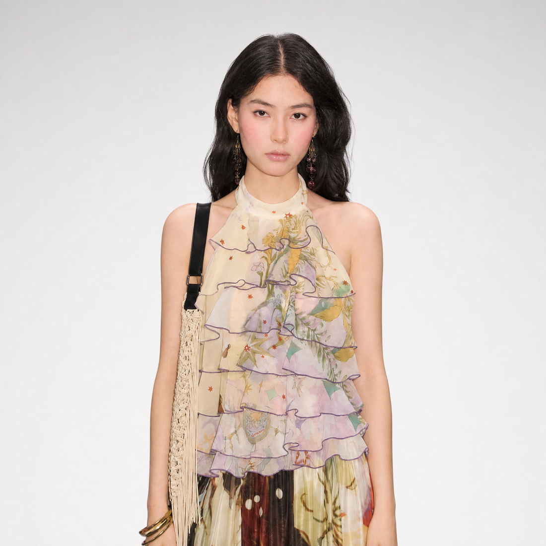 Printed Halter Ruffle Chiffon Top