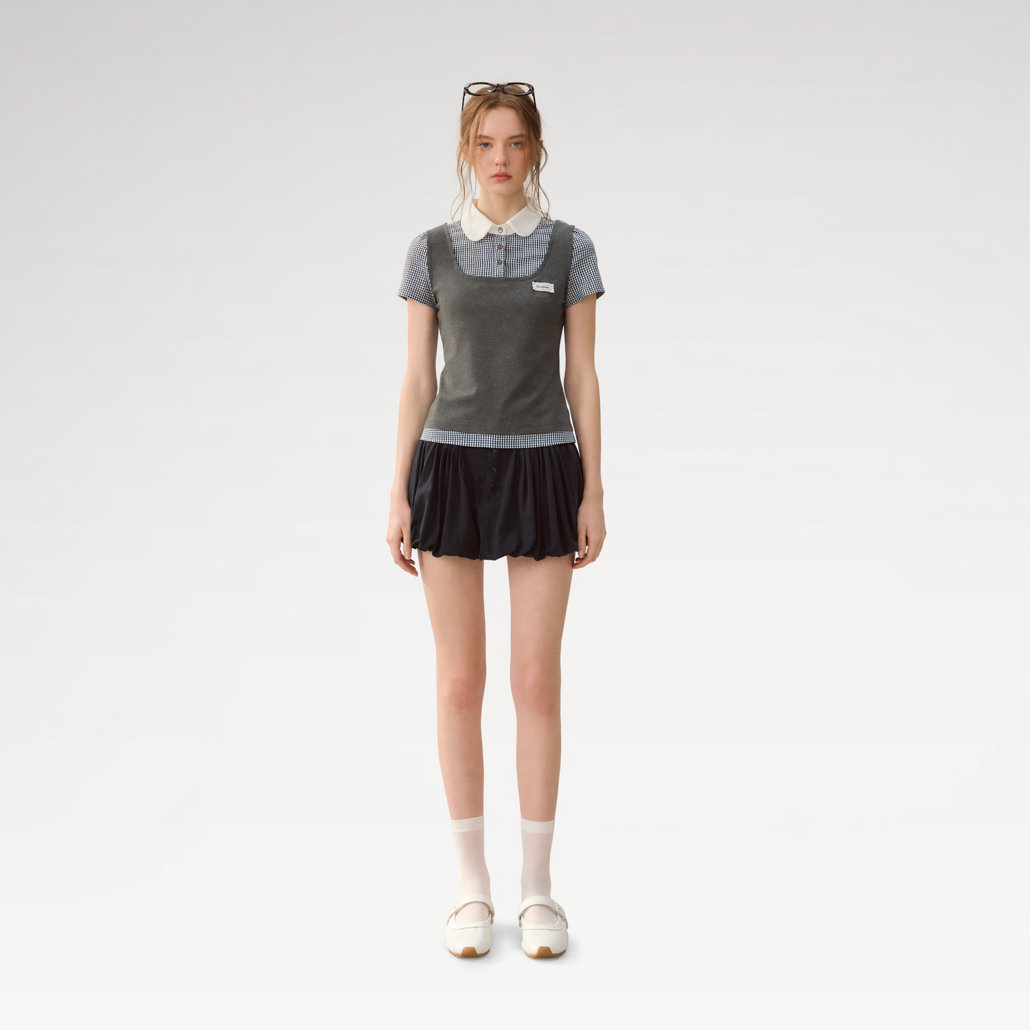 Patchwork Doll Collar Shirt