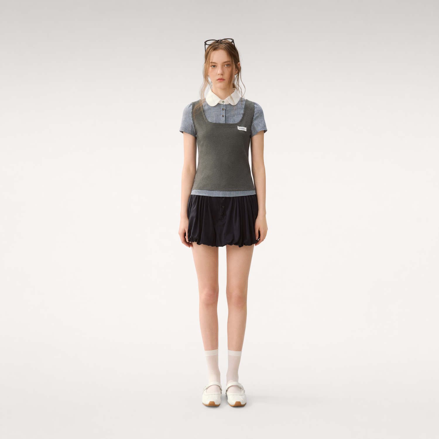 Patchwork Doll Collar Shirt