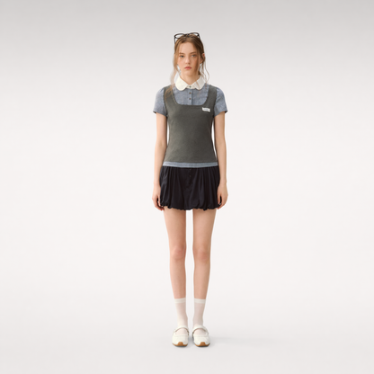 Patchwork Doll Collar Shirt