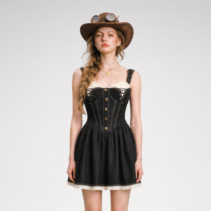 Boned Lace Denim Dress