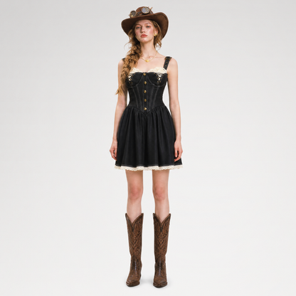 Boned Lace Denim Dress