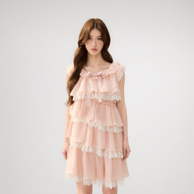 Ruffle Bow Lace Dress