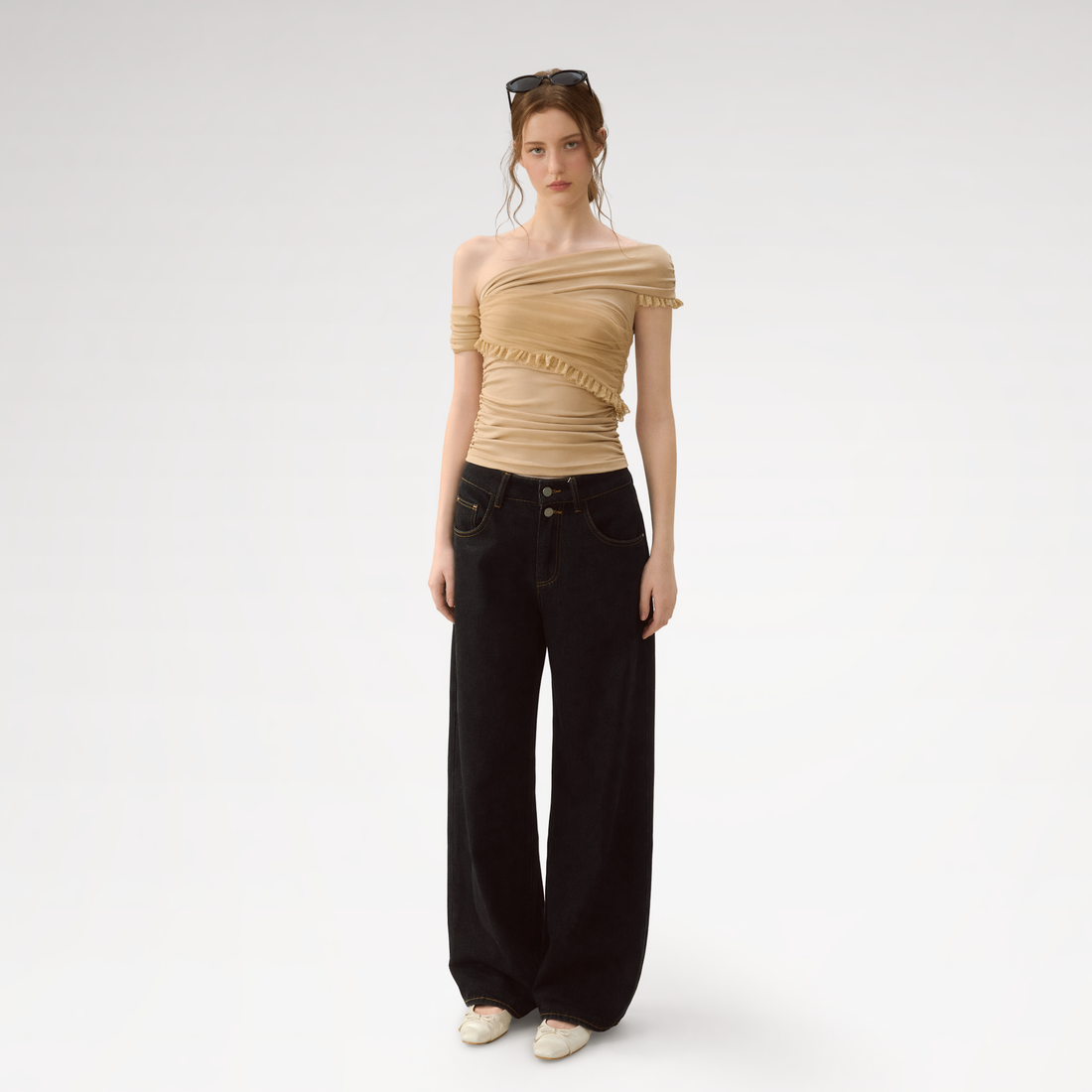 Lace Mesh Off-Shoulder Top