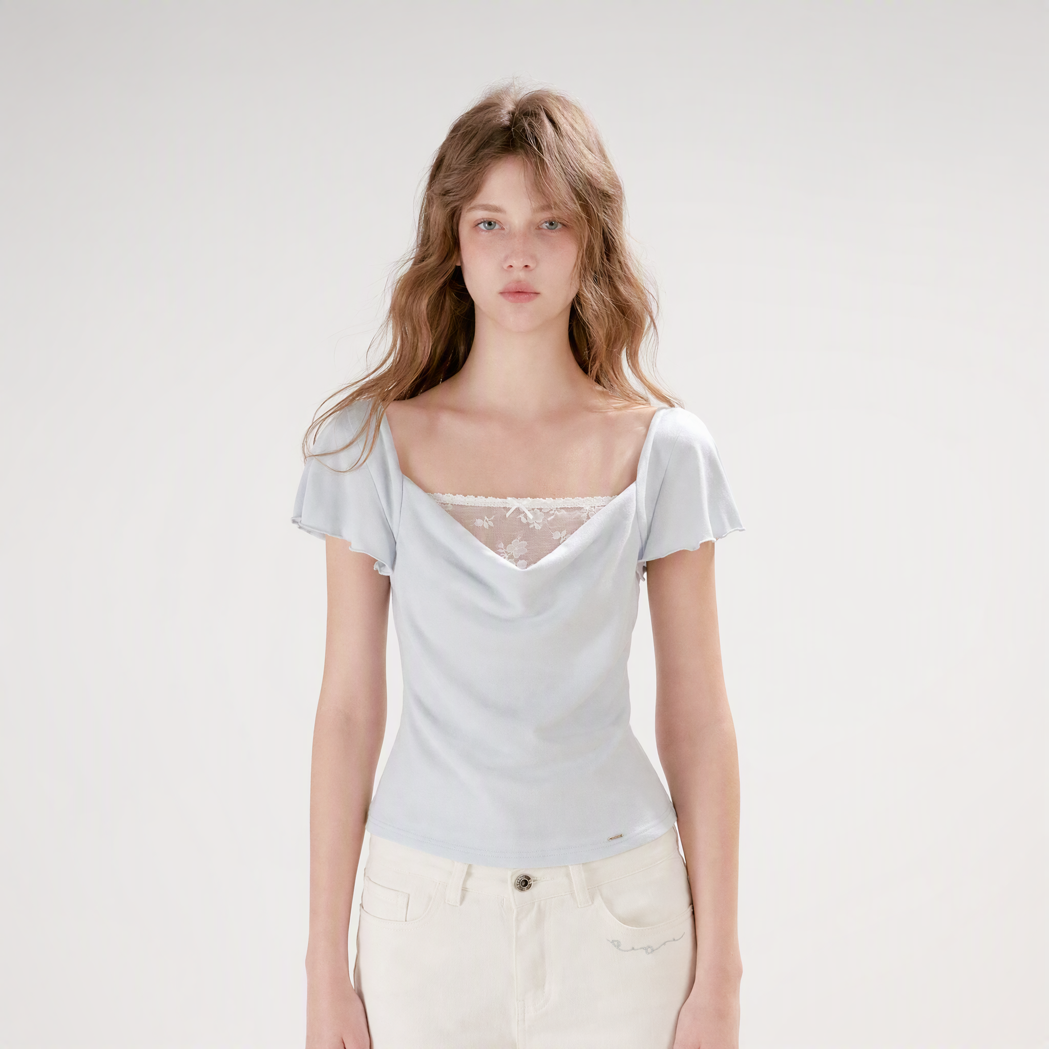 Lace Cowl Neck Tee