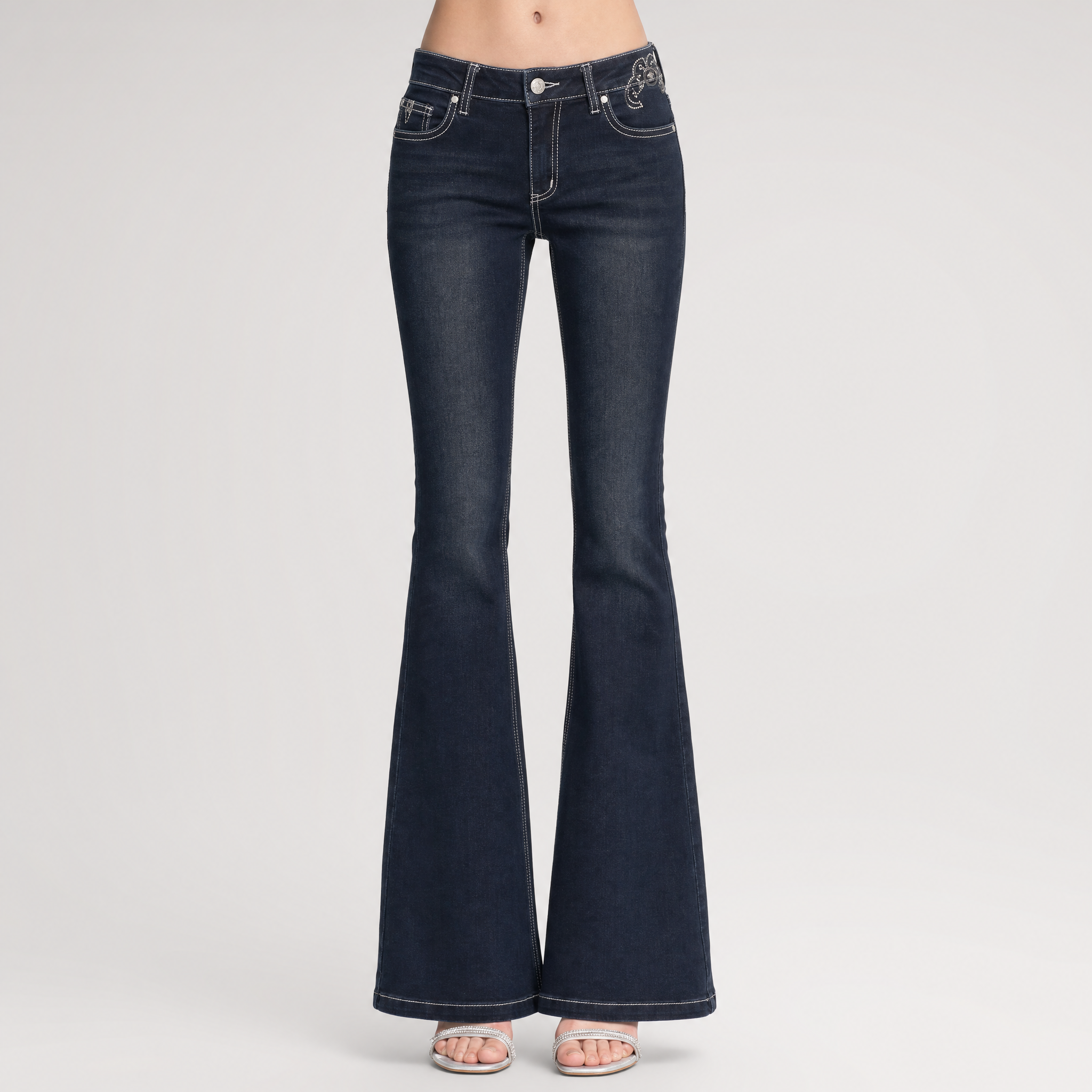 Waterwash Rhinestone Flare Jeans