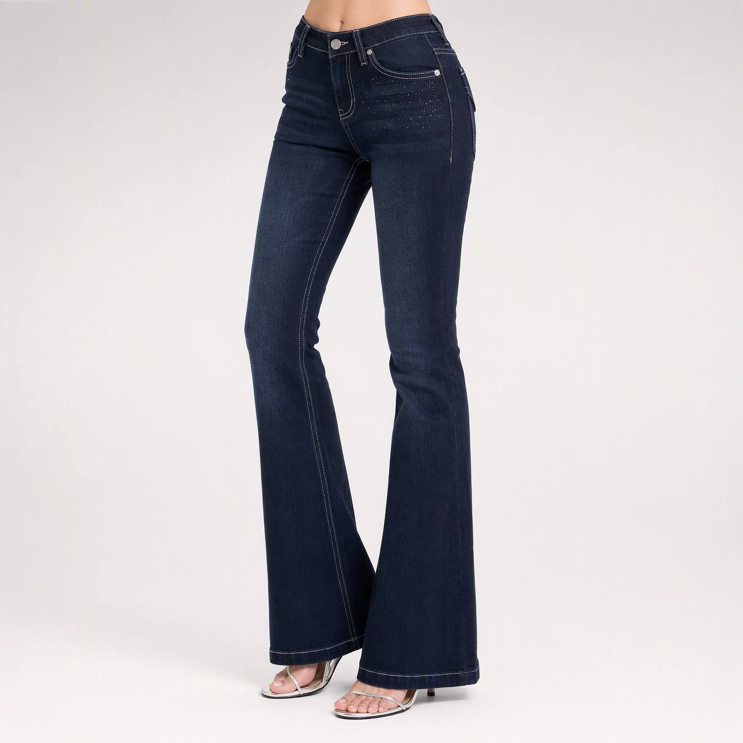 Waterwash Rhinestone Flare Jeans