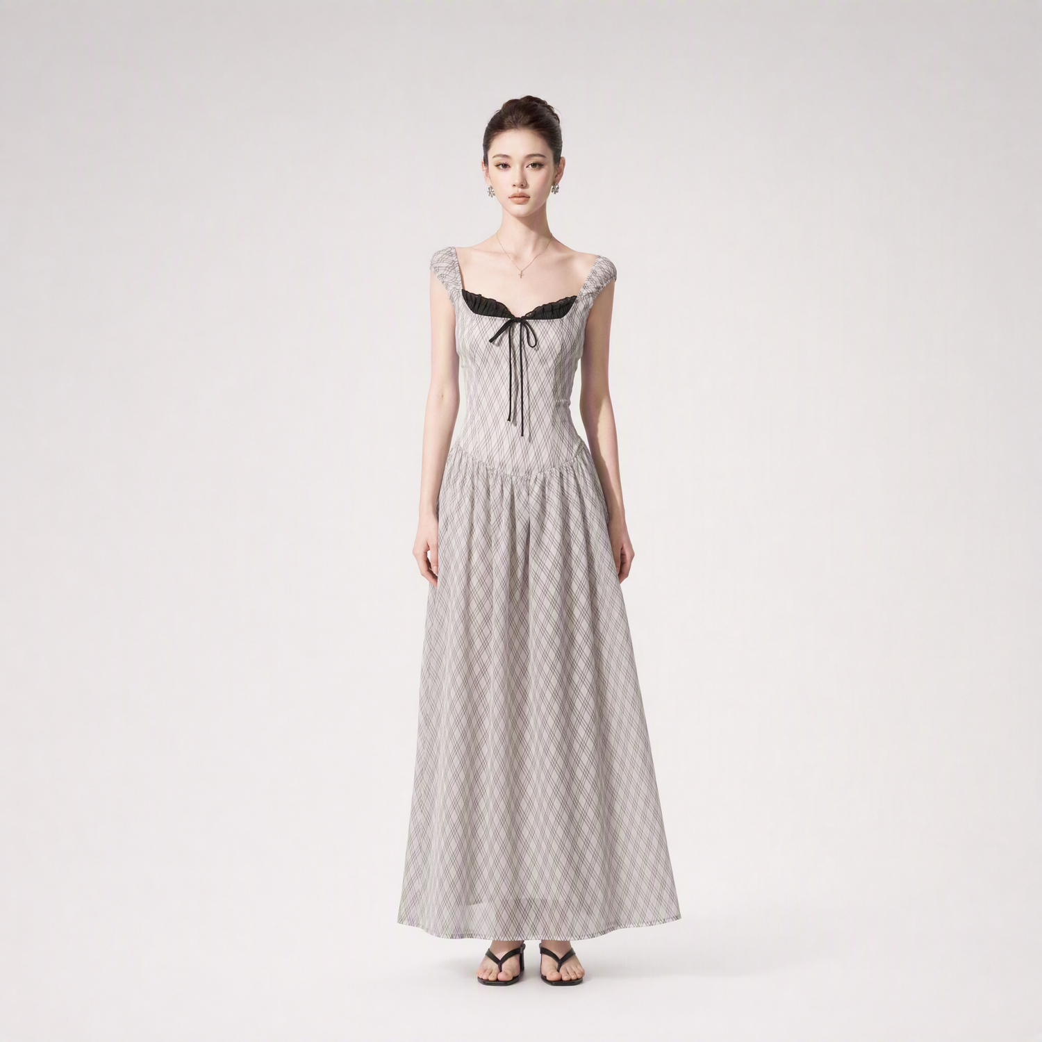 Plaid Tie-Front Maxi Dress