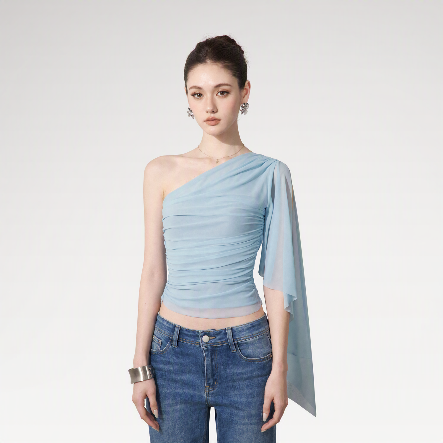 Ruched One-Shoulder Top