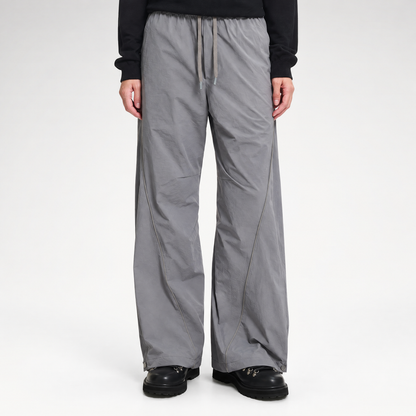 Shiny Panel Wide-Leg Nylon Pants