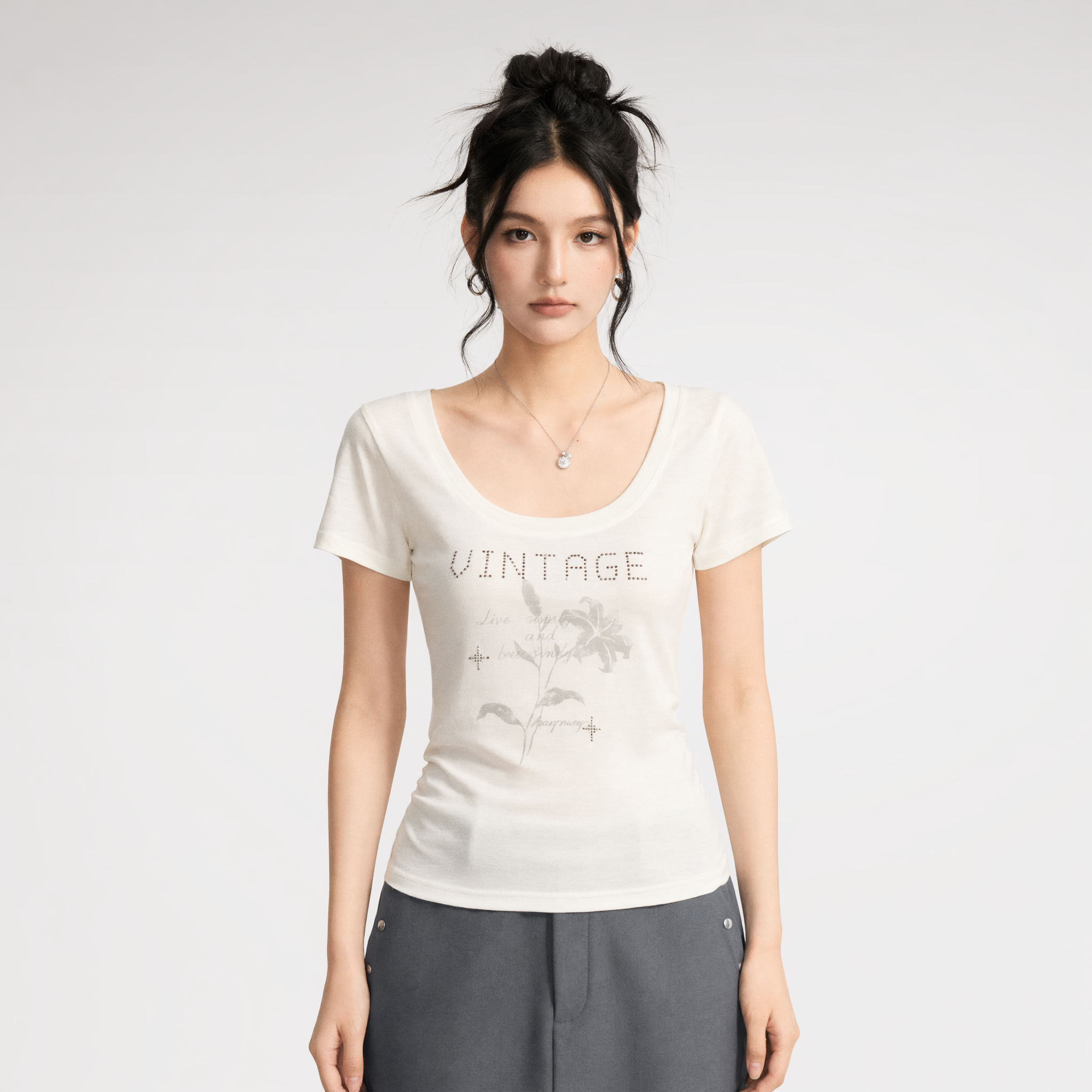 Floral U-Neck Tee