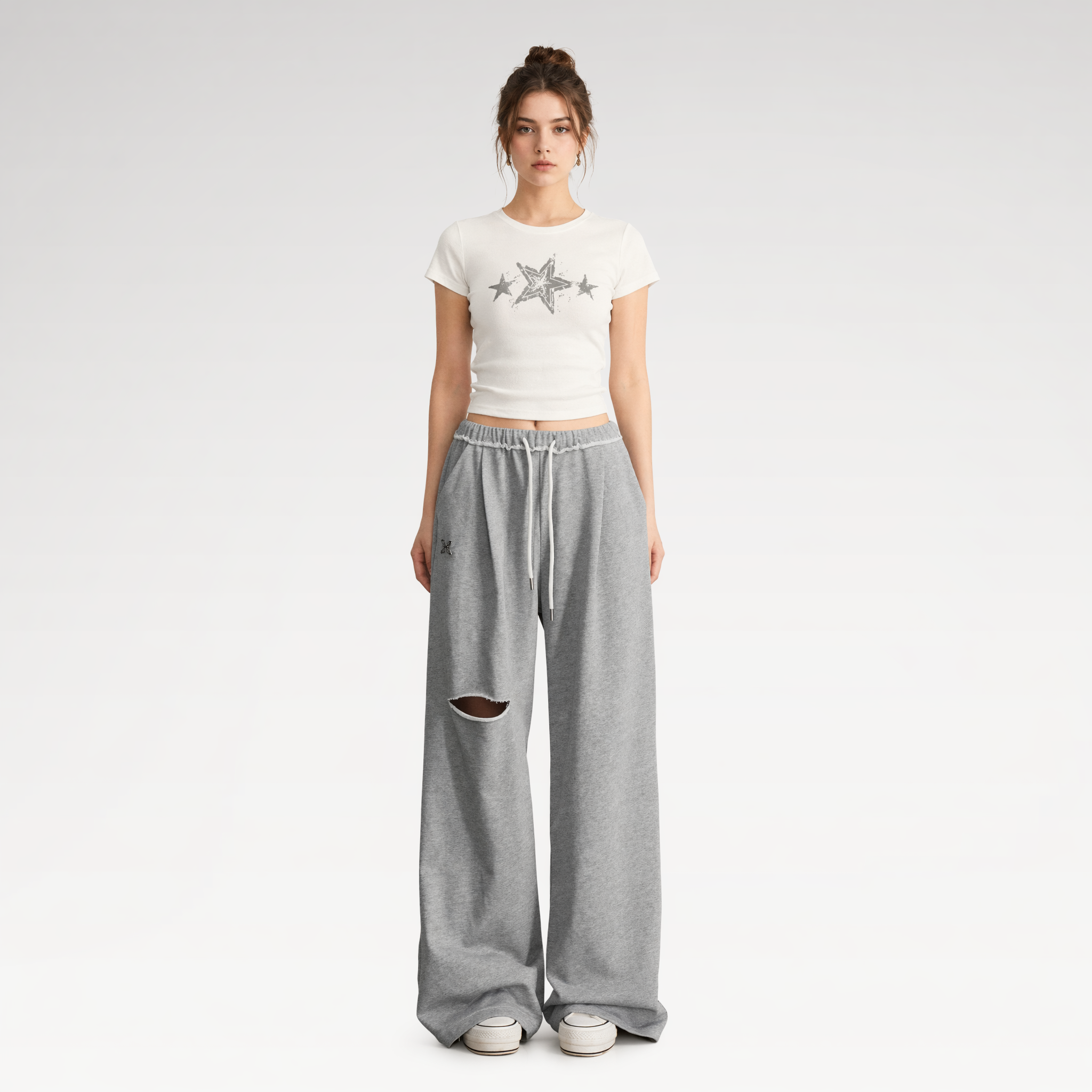 Distressed Wide-Leg Pants
