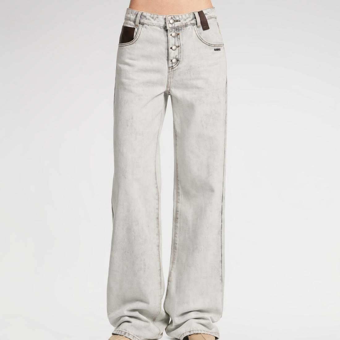 Washed Contrast Straight Jeans