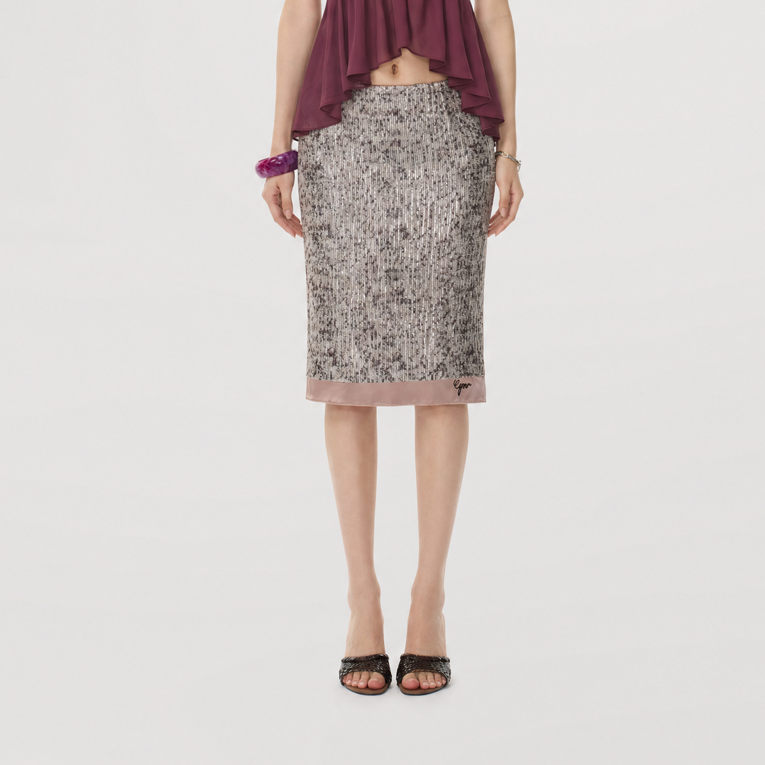 Purple Sequin Slit Skirt