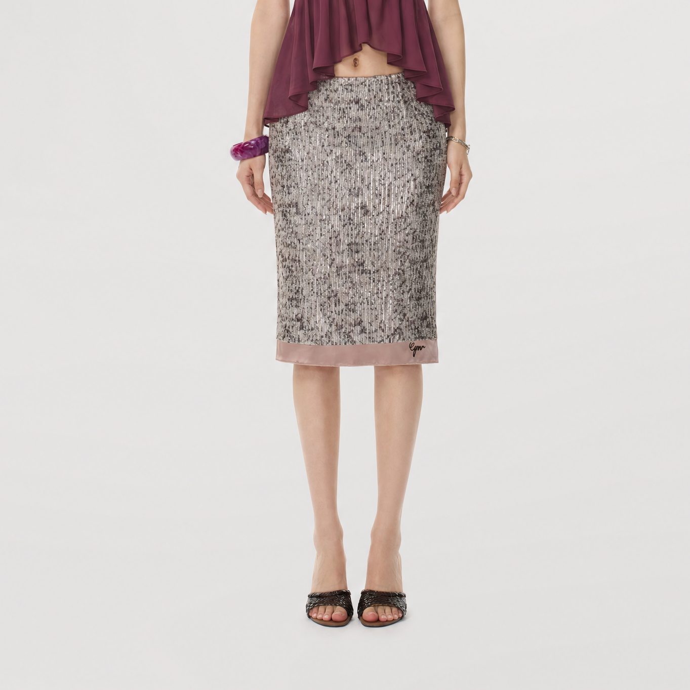 Purple Sequin Slit Skirt