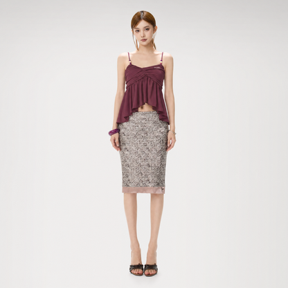 Purple Sequin Slit Skirt