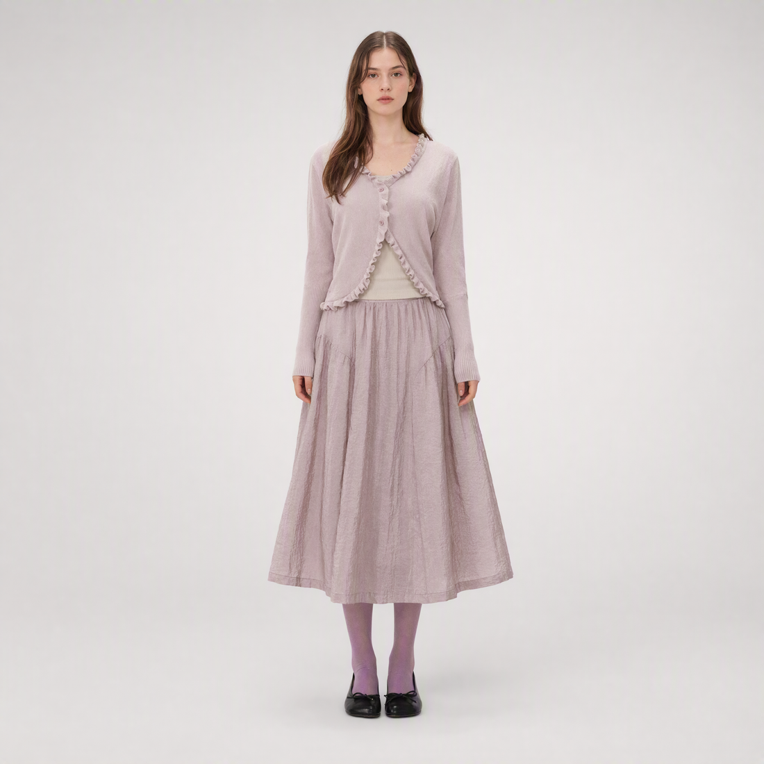 Crinkled Tiered Midi Skirt