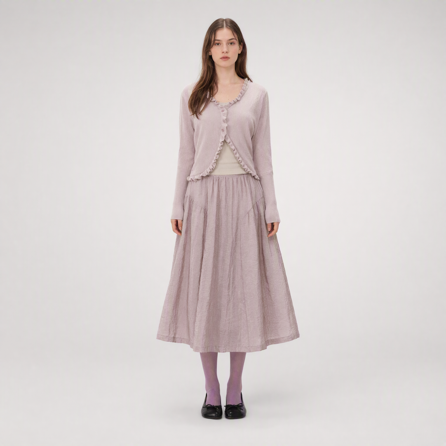 Crinkled Tiered Midi Skirt