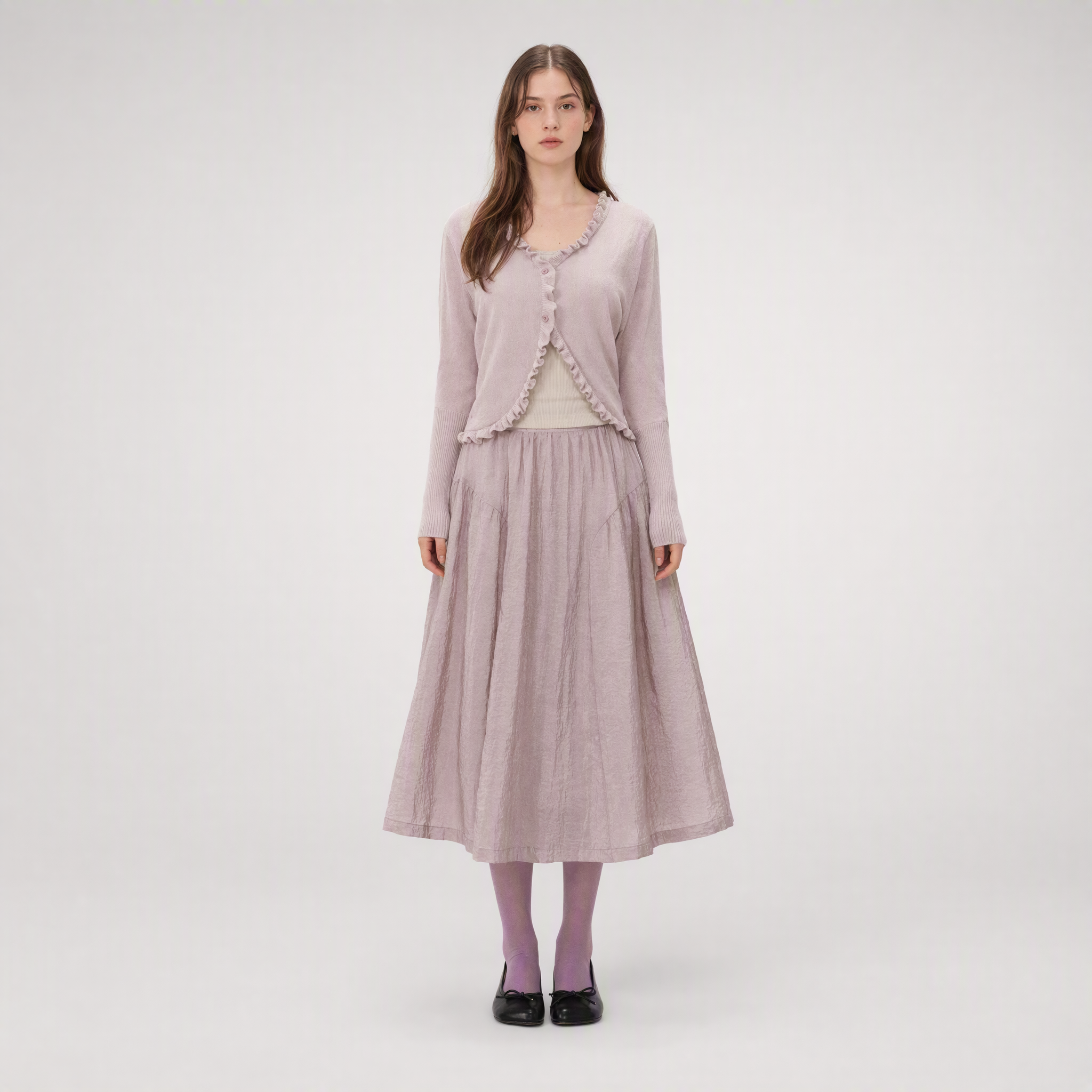 Crinkled Tiered Midi Skirt