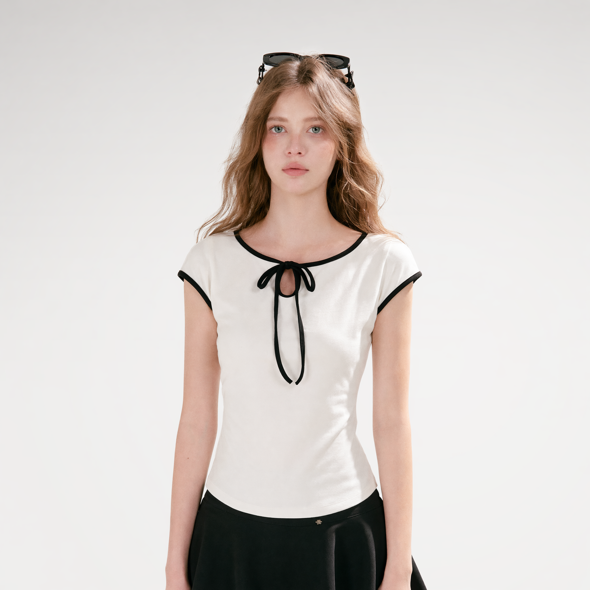 Lace Bow Cutout T-Shirt