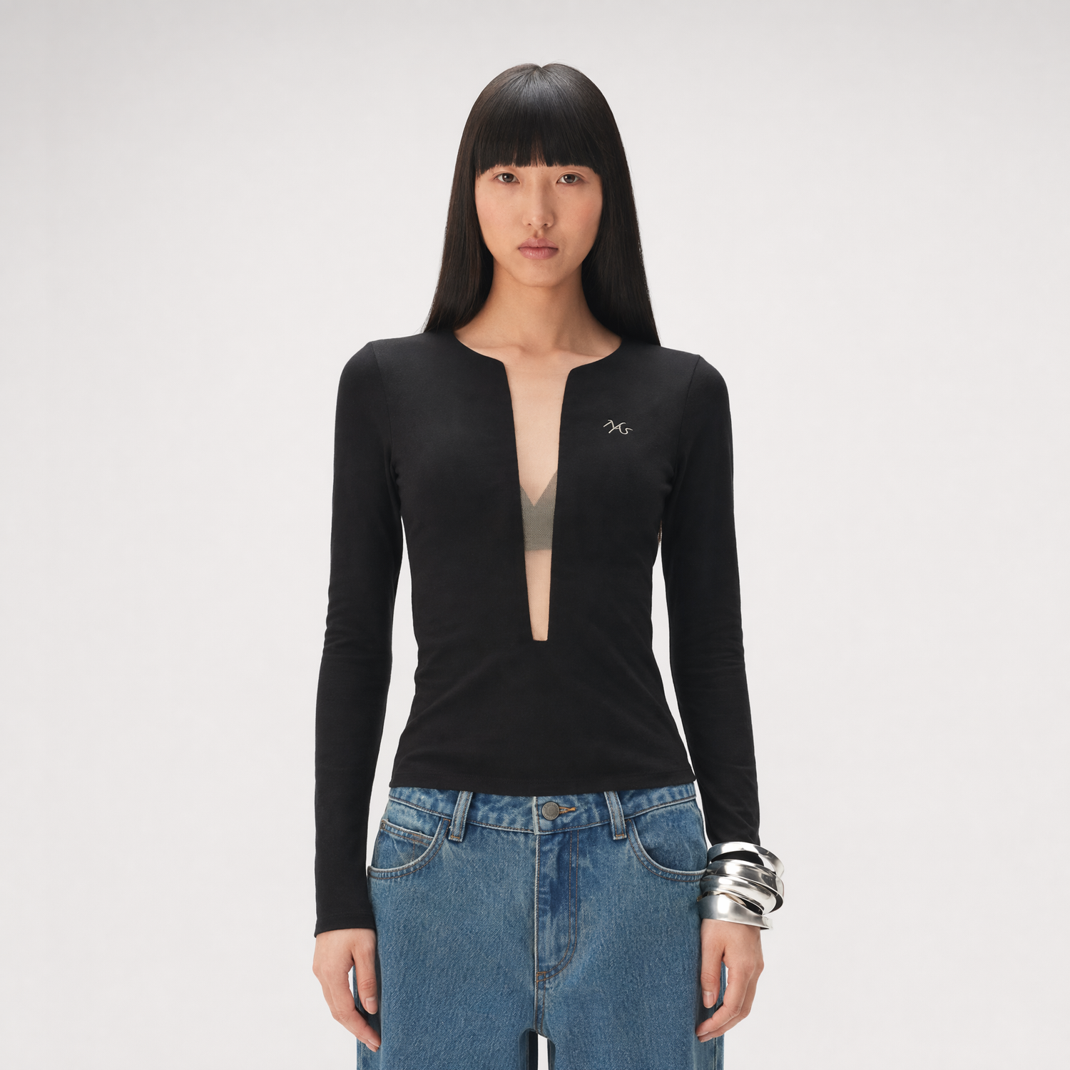 Mesh V-Neck Slim Tee