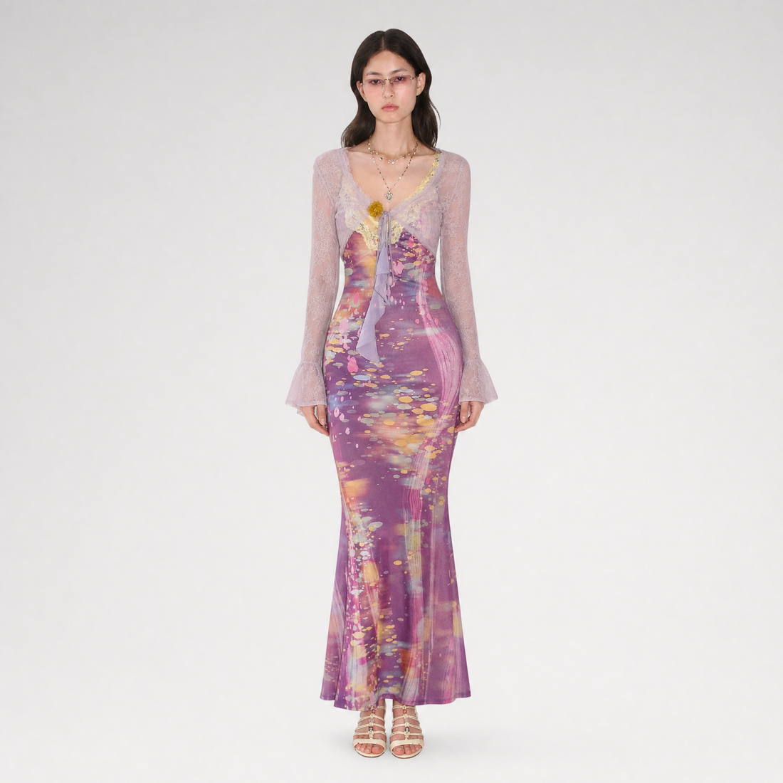Lace Panel Fishtail Dress