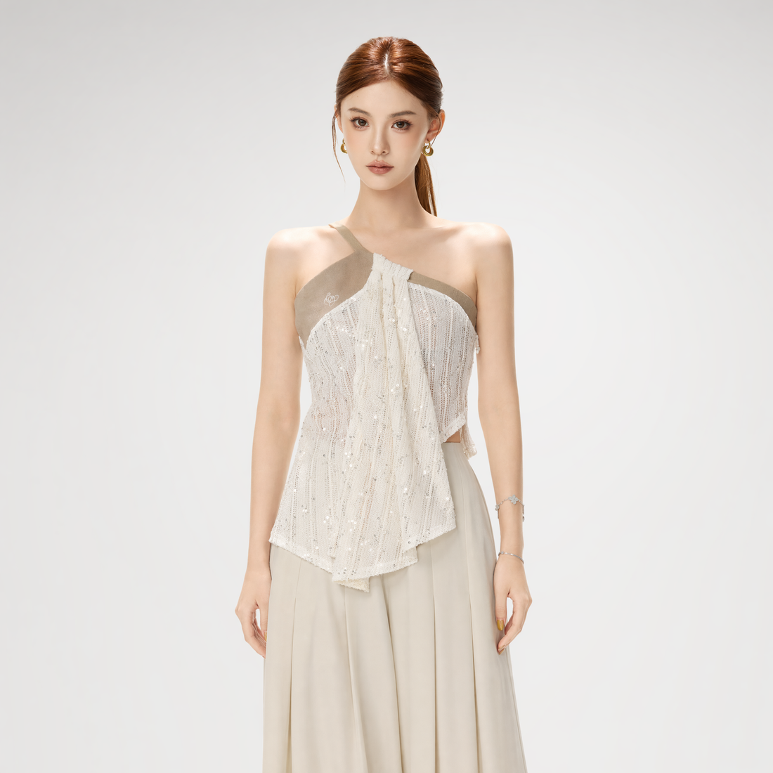 Sequined Asymmetric Knit Top