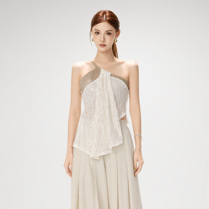 Sequined Asymmetric Knit Top