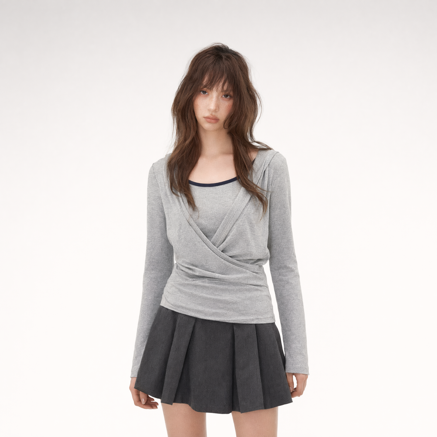 Cross Hooded Long Sleeve Top