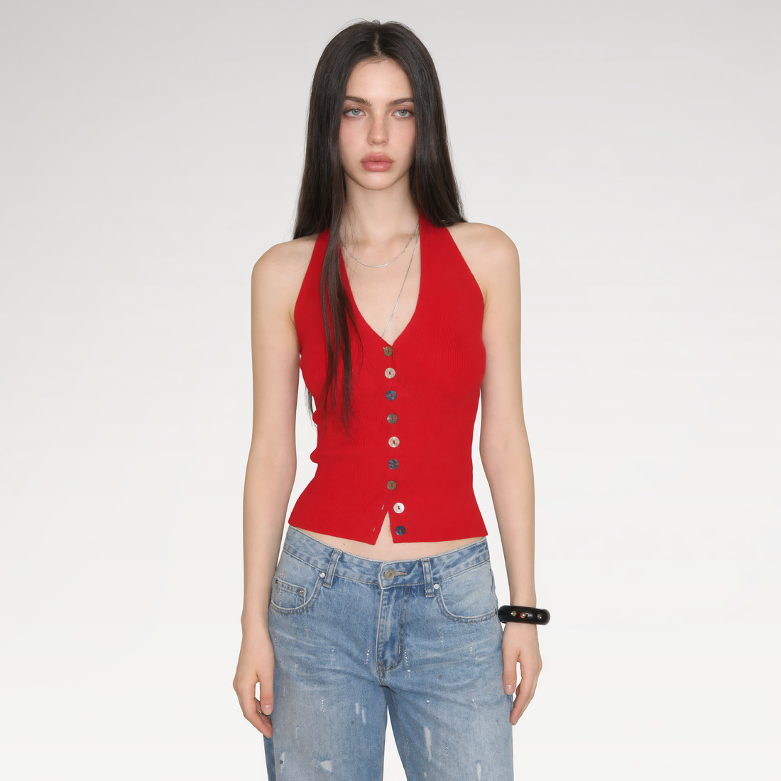 Tencel Halter Button Top