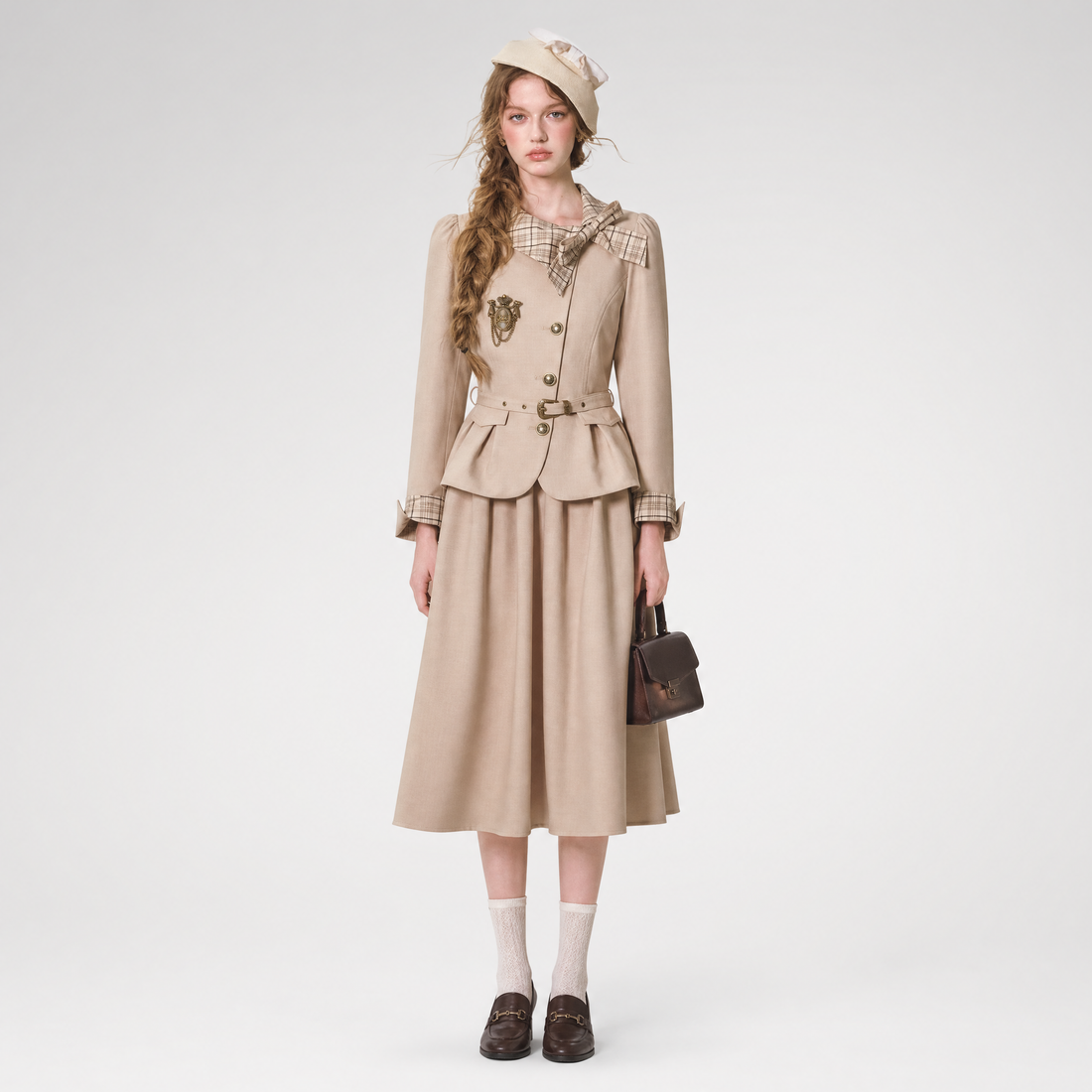 Vintage Belted Trench Skirt Set
