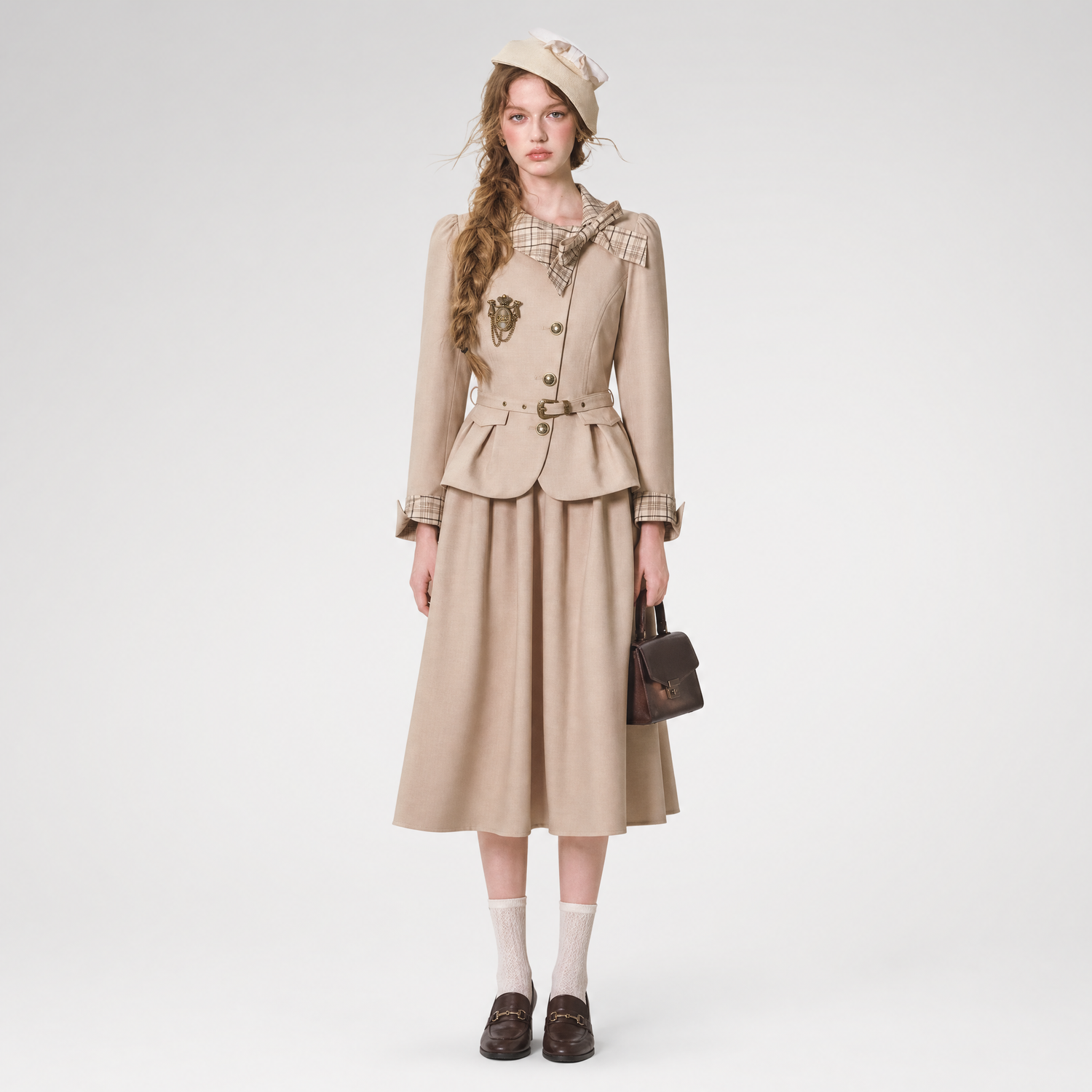 Vintage Belted Trench Skirt Set