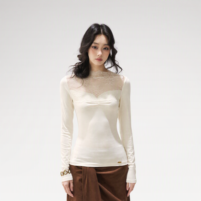Sheer Lace Mock Neck Top