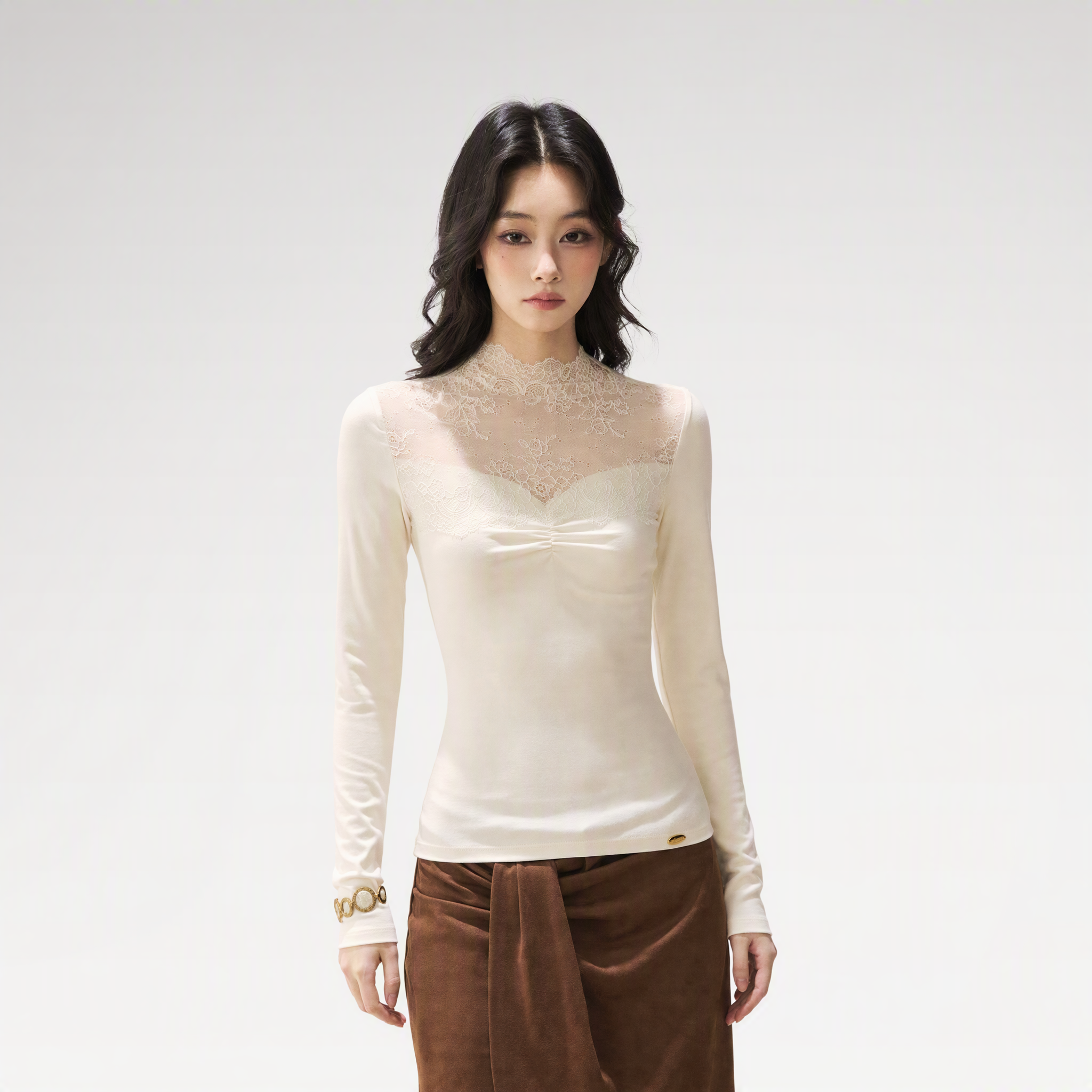 Sheer Lace Mock Neck Top