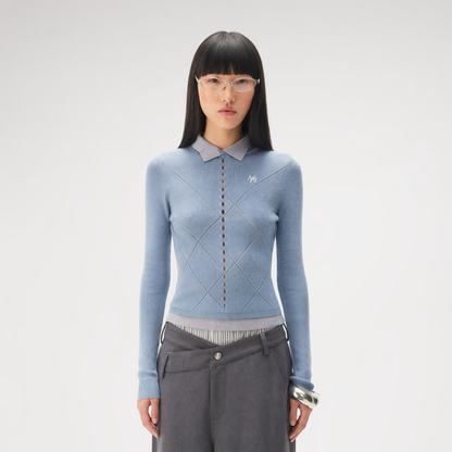 Glossy Openwork Knit Top