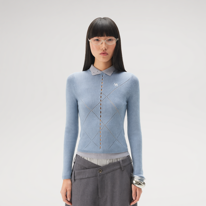 Glossy Openwork Knit Top