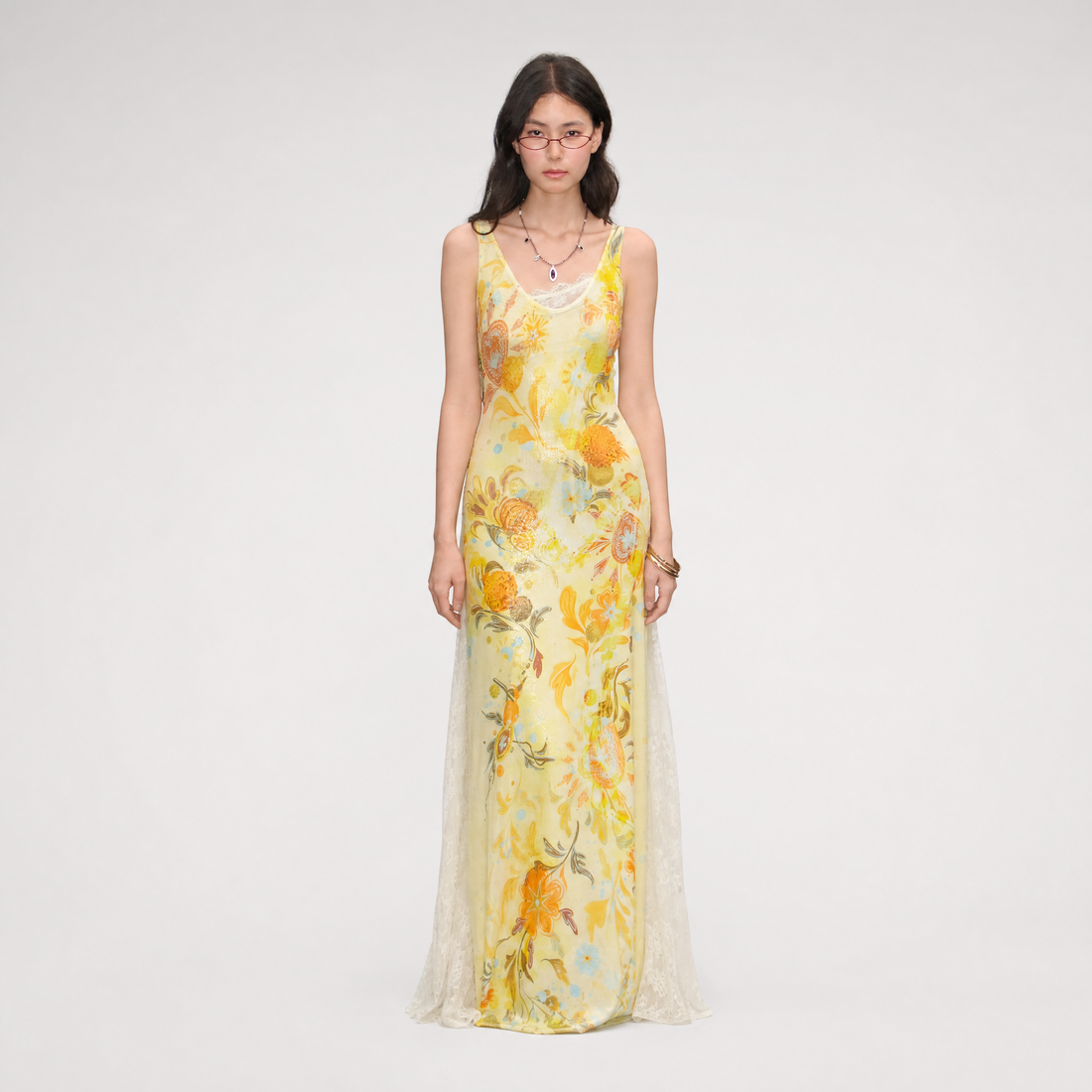 Beaded Lace Print Convertible Dress