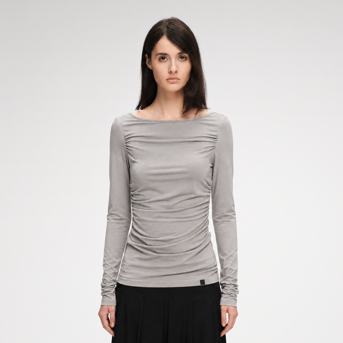 Modal Ruched Fitted Long-Sleeve T-Shirt