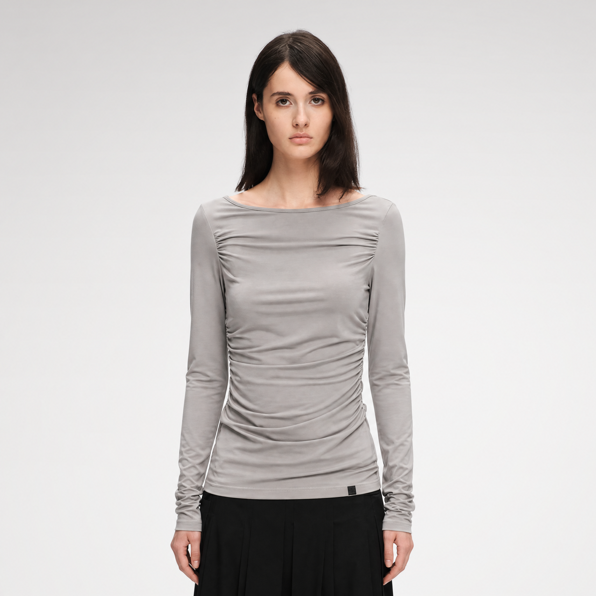 Modal Ruched Fitted Long-Sleeve T-Shirt