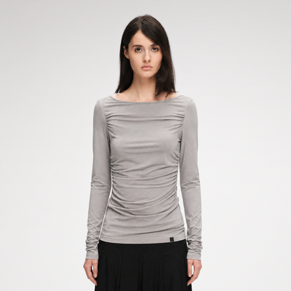 Modal Ruched Fitted Long-Sleeve T-Shirt