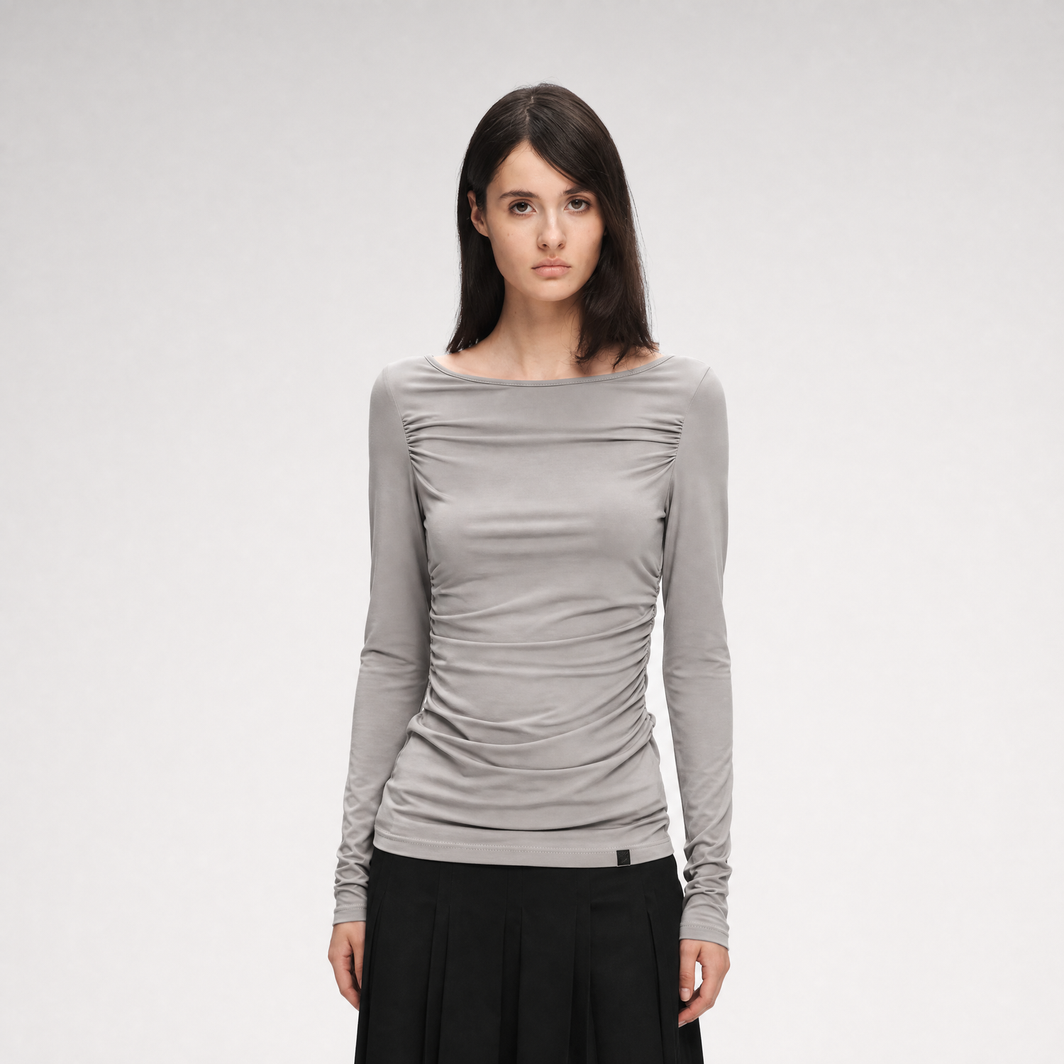 Modal Ruched Fitted Long-Sleeve T-Shirt