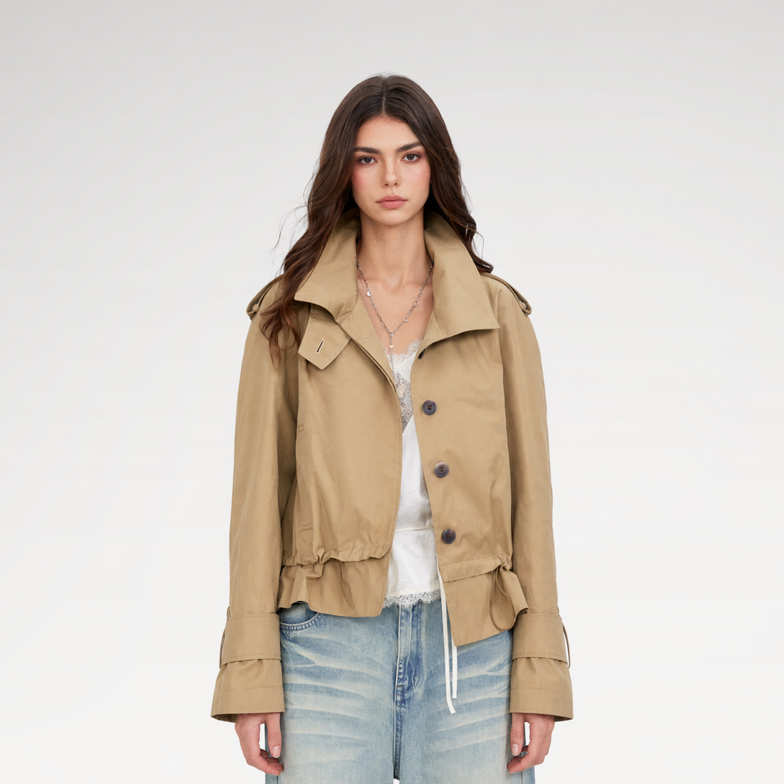 Cropped Workwear Trench Jacket