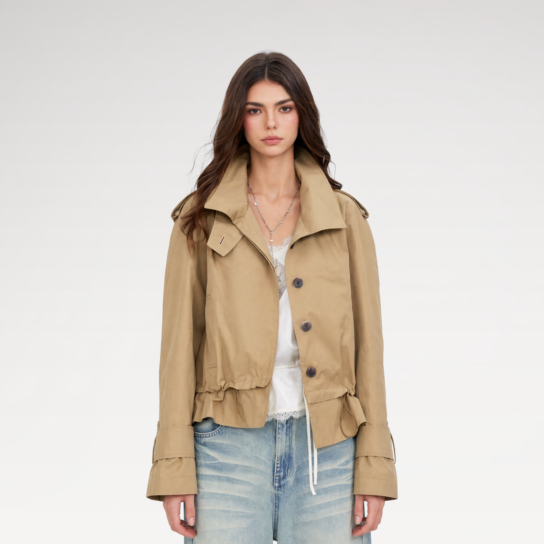 Cropped Workwear Trench Jacket