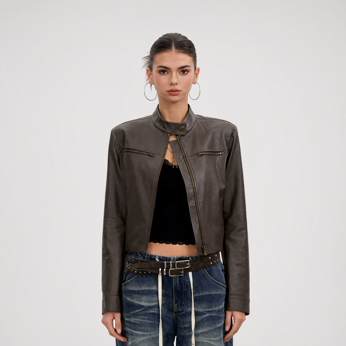 PU Leather Cropped Jacket
