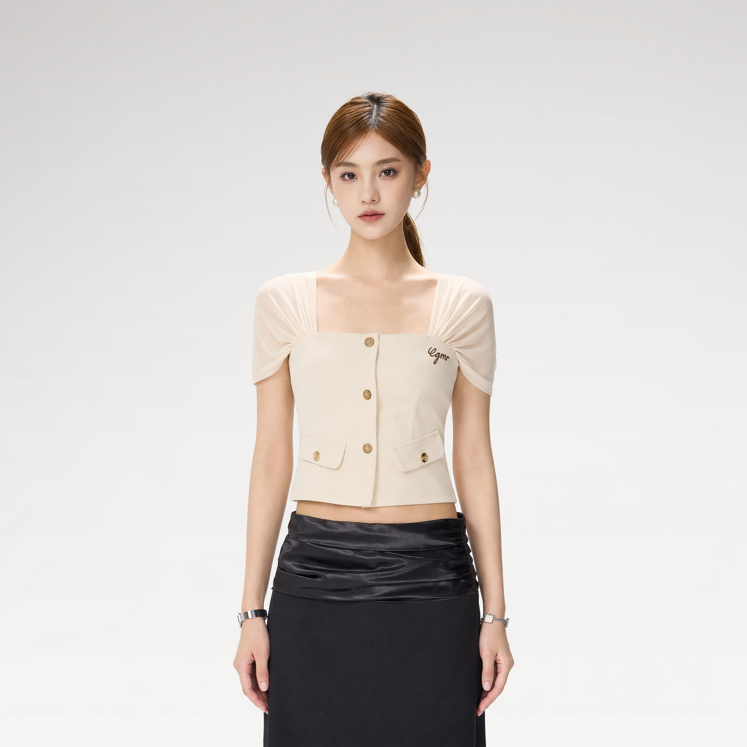 Square Neck Mesh Sleeve Top