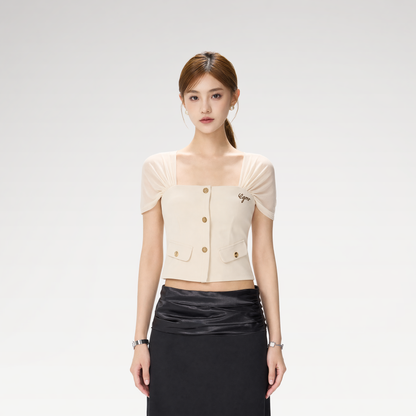 Square Neck Mesh Sleeve Top
