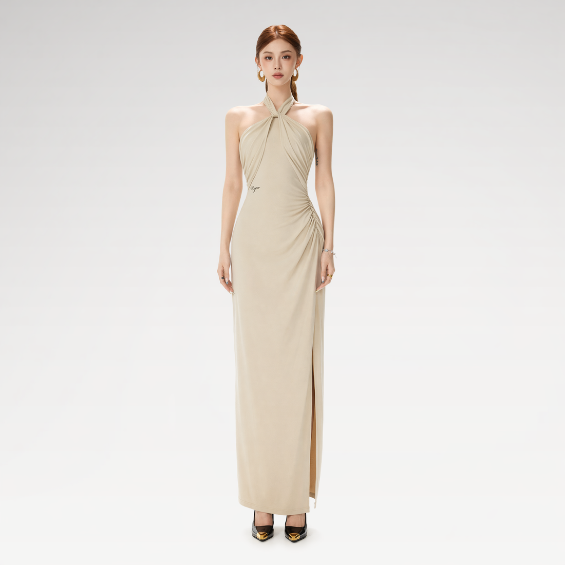Cross-Twist Halter Dress