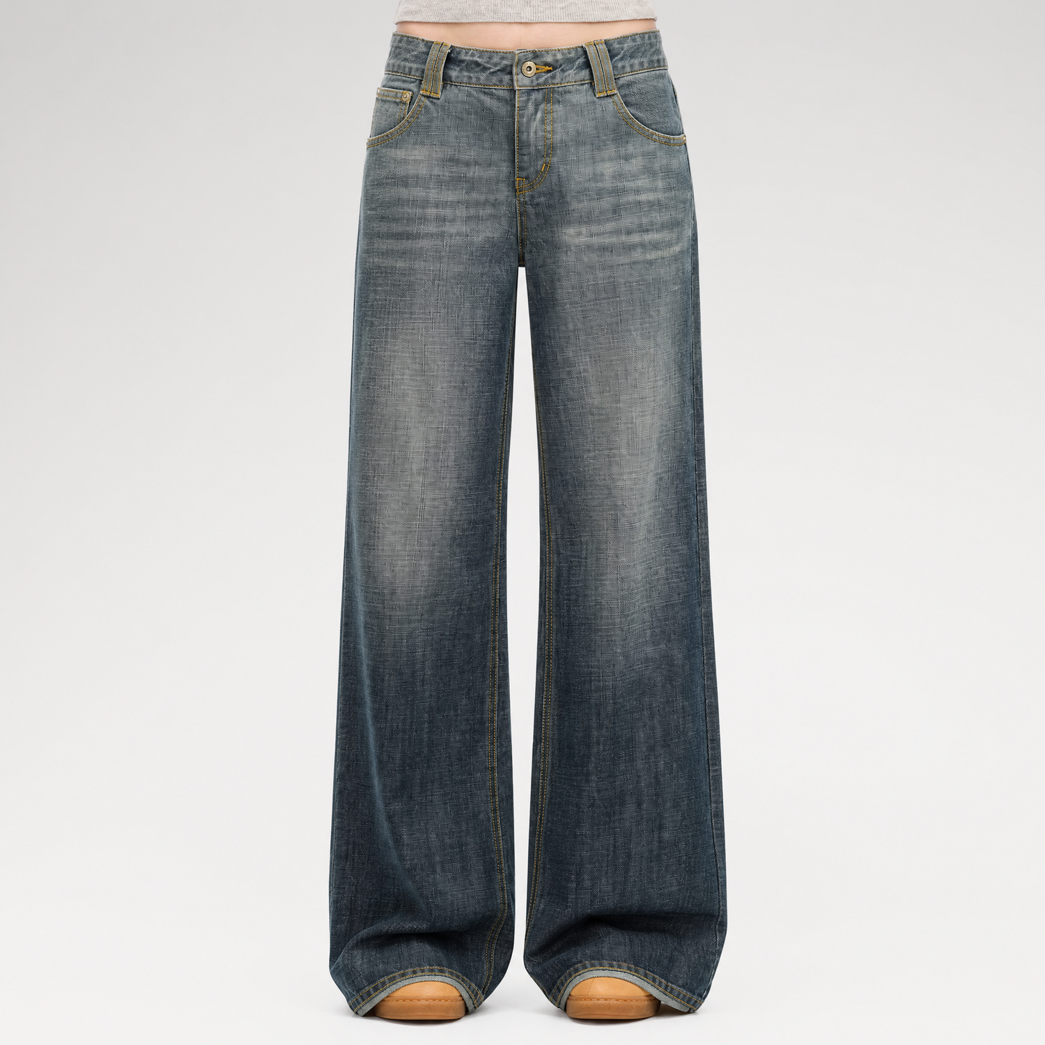 Washed Cotton Straight-Leg Jeans
