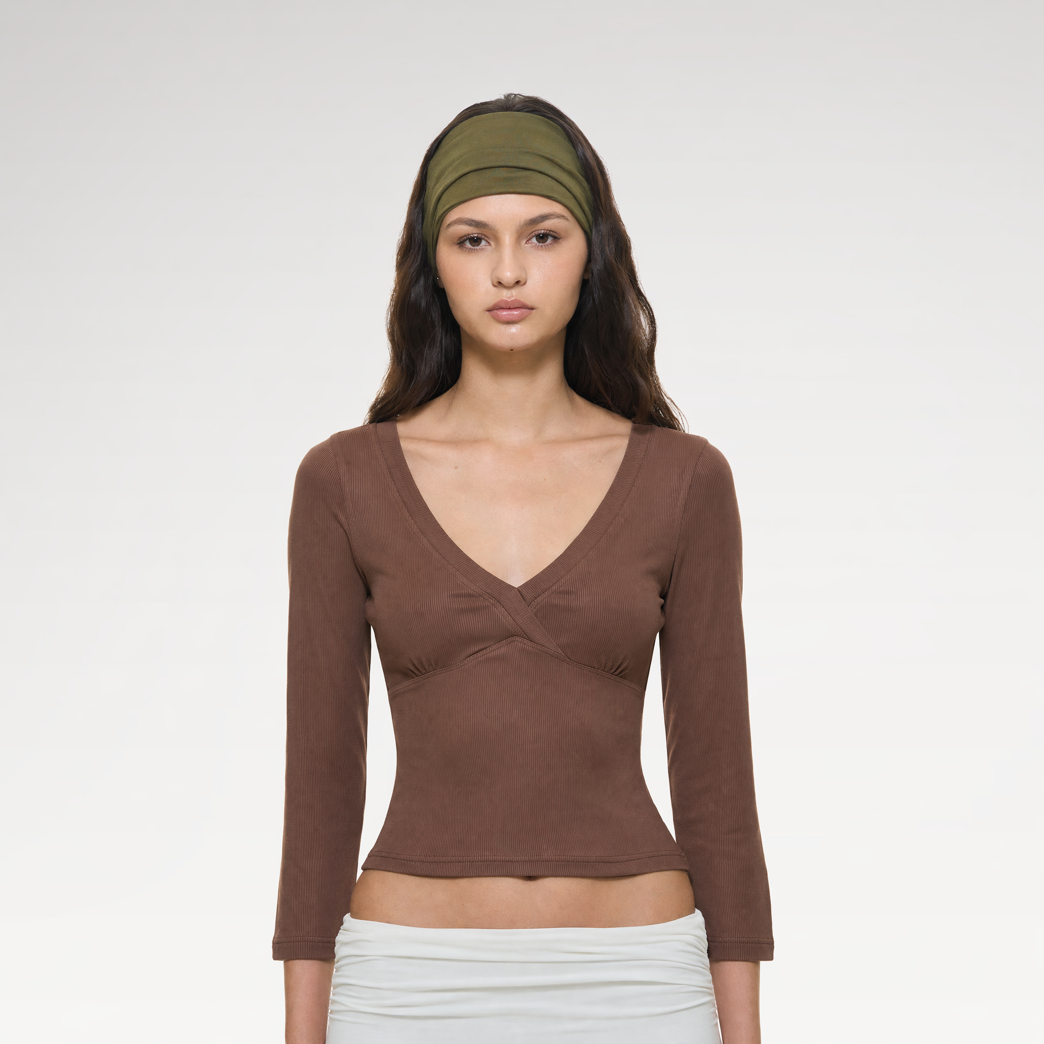 Crossfront Ribbed V-Neck Top